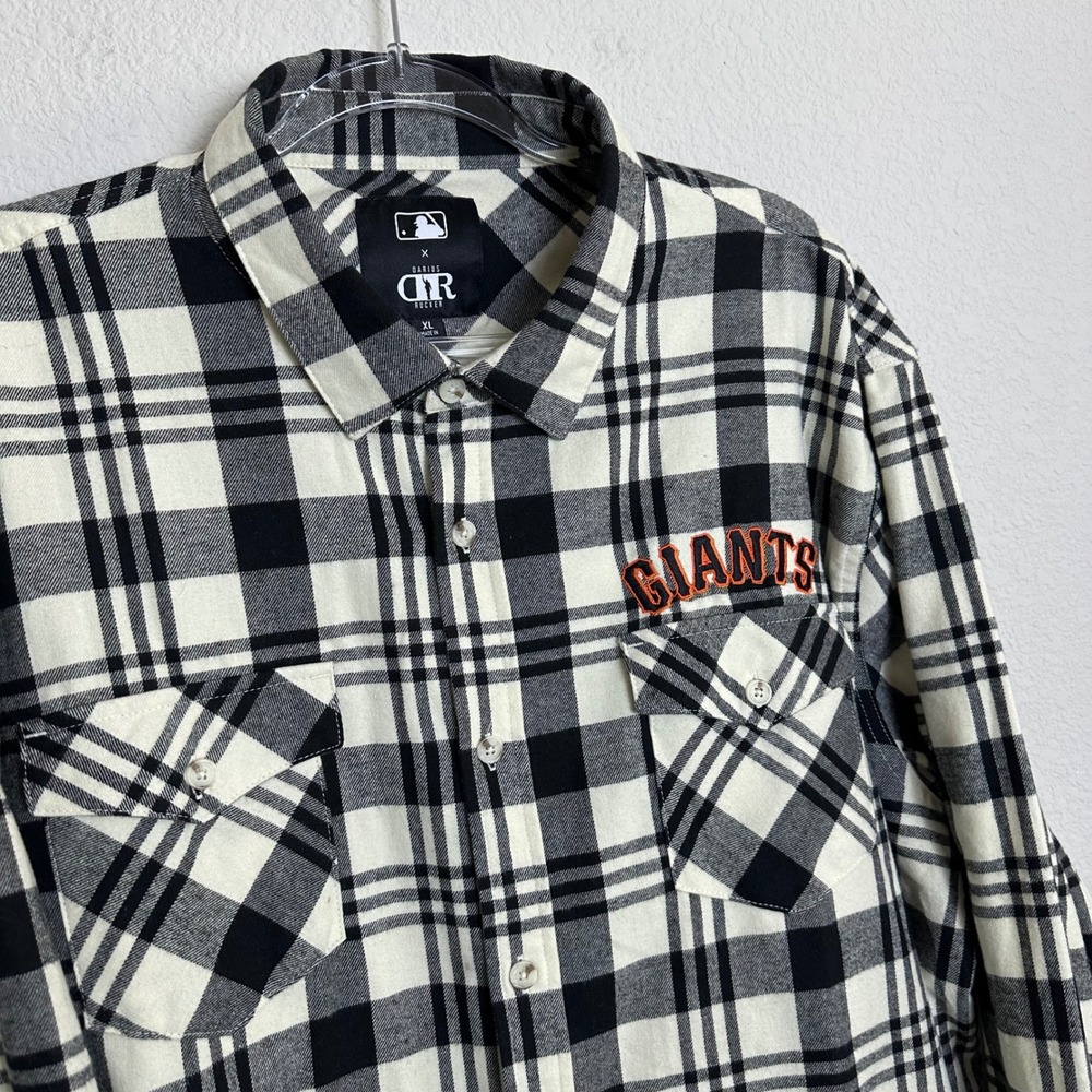 MLB x Darius Rucker San Francisco Giants Plaid Flannel Shirt Mens XL Black White